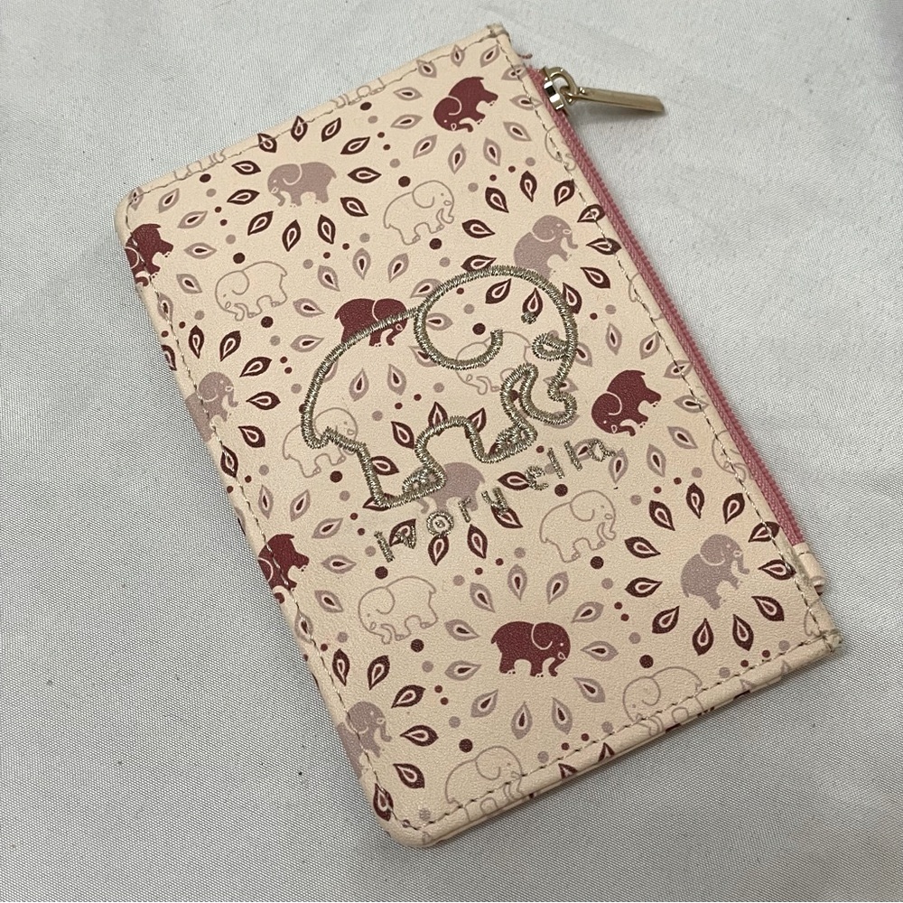 Ivory Ella Elephant Embroidered Light & Dark Pink Small ID Card Holder Wallet